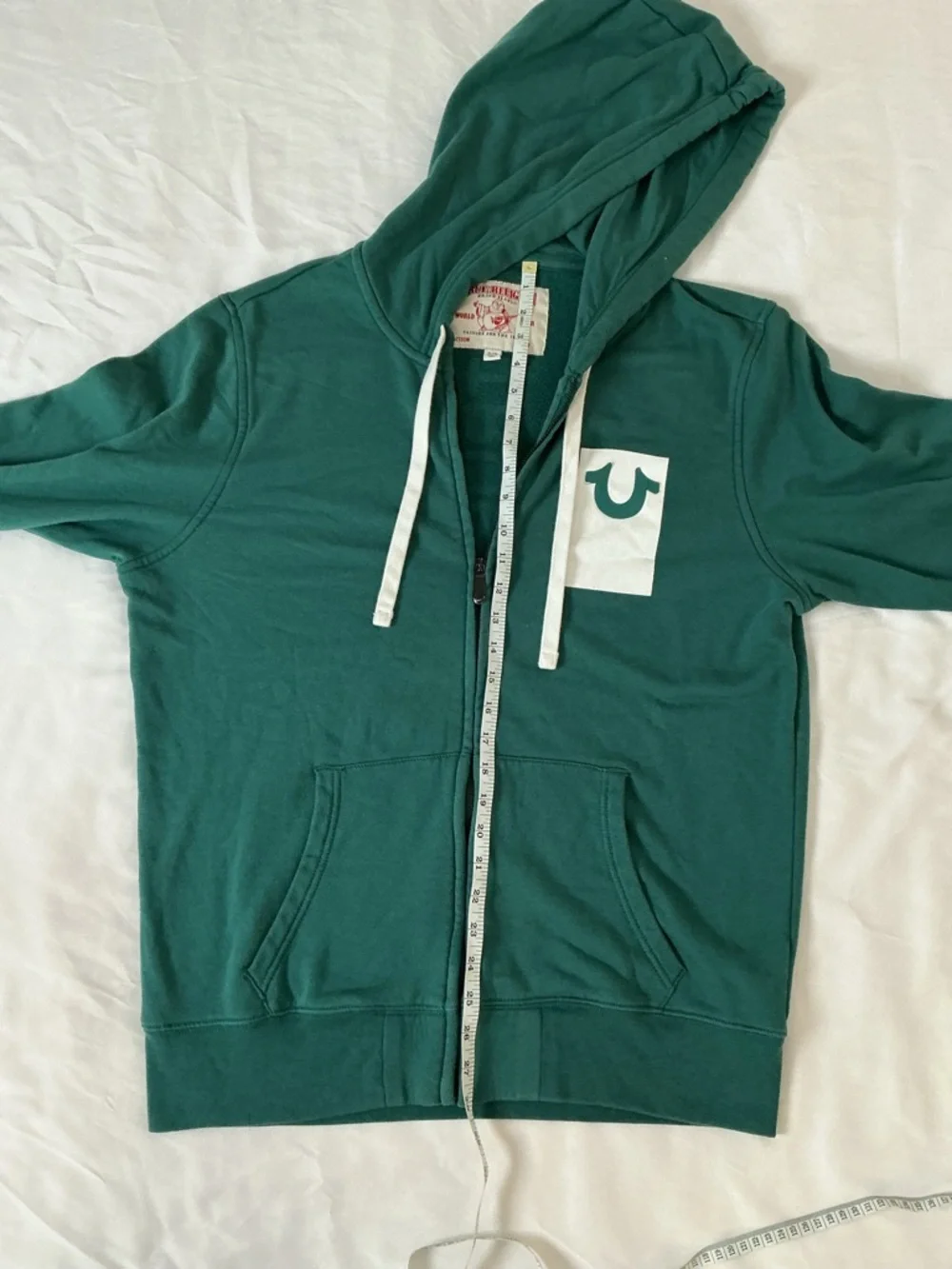 True Religion Forest Green Zip Hoodie with White Pocket Logo